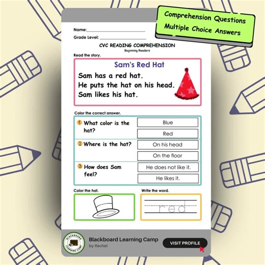 CVC Reading Comprehension Worksheets for Beginning Readers - Kindergarten & Grade 1, CVC Word Practice, Sight Words, Reading Fluency, Prints - Etsy