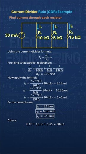 30 mA Current Divider Explained! Parallel Resistor Circuit with 10, 5, 15k #Shorts #Electronics