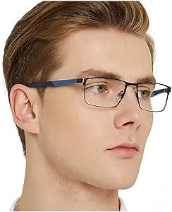 OCCI CHIARI Reading Glasses for Men Magnification 600 0 100 150 200 250 300 350 400 500 (Black Blue,6.0)