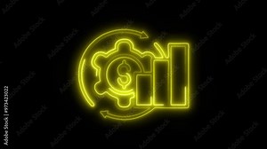 Operation Icon in Video HD Neon Animation – Business Function and Process Symbol with Dynamic Glow on Black Background