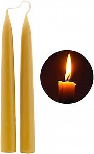 8 inch Natural Beeswax Taper Candles Set of 2, DEYBBY Smokeless and Dripless Beeswax Candles, 6-7Hrs Burn Time, Nontoxic