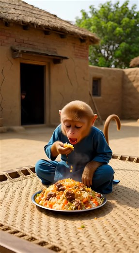 Monkey Sneaks Biryani from Dad in Hilarious Video