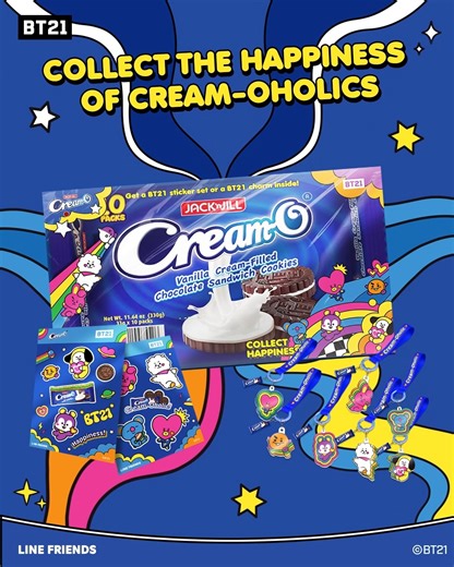 Find BT21 stickers or charms inside every Cream-O pack of 10! Just another choco happy treat from your fave cookie! | Cream-Oholics
