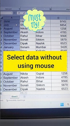 How to Select Data Without Mouse in Excel