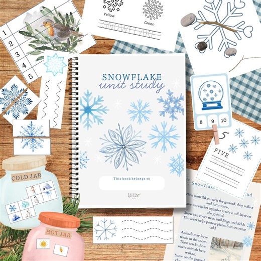 Snowflake Unit Study | Homeschool Nature Study for Preschool Montessori Winter Printable / Prewriting, Loose Parts Mat, Learn to Write - Etsy