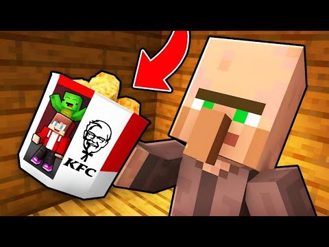 JJ and Mikey Hide Inside KFC Basket To Prank Villager in Minecraft (Maizen)