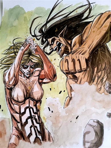 Shingeki No Kyojin attack on titan Water Color Painting And Ink Drawing #snk #aot #aotedit #painting #sketch
