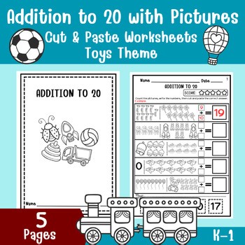 Addition to 20 with Pictures | Cut & Paste Worksheets | K–1