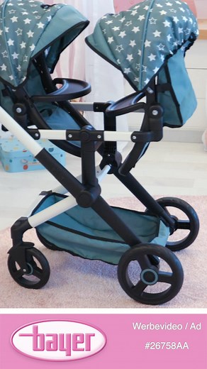Cute Dolls Pram for Twin Dolls | Adjustable Seats & Reversible Handle