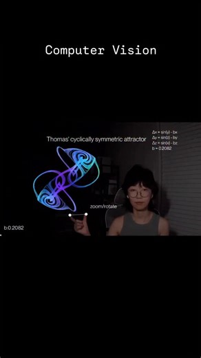 Eduardo | Ciência dos Dados on Instagram: "Isso não é animação. É computação matemática aplicada + visualização computacional. O que aparece no vídeo é um sistema dinâmico não linear (strange attractor) sendo computado de forma iterativa. Ao variar o parâmetro b, o sistema atravessa bifurcações, perde estabilidade e entra em regimes caóticos — e a forma visual emerge diretamente das equações, não de efeitos gráficos. Esse tipo de experimento ajuda a entender como estruturas complexas surgem a pa