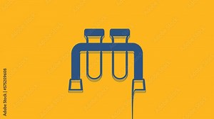 Blue Test tube and flask chemical laboratory test icon isolated on orange background. Laboratory glassware sign. 4K Video motion graphic animation