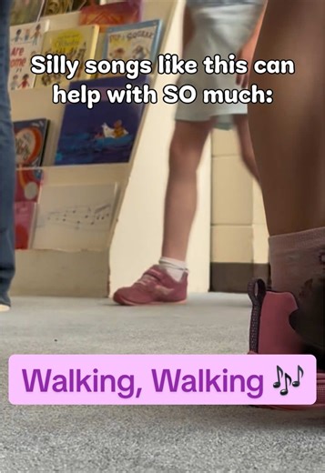 Walking, Walking 🏃‍♂️This silly little song is one of my favorites - we sing it in the hallway, on the sidewalk, at home with my own kids, and any time we need to move our bodies before we’re ready to settle down. It looks like pure silliness (it is), but this song is quietly doing some big work: 🎶 Impulse control — can you actually stop on cue? 🎶 Body regulation — going from running to still is genuinely hard 🎶 Following directions through movement 🎶 Smoother transitions — familiar songs m
