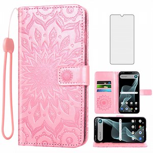Compatible with Cricket Icon 6 SL219C/AT&T Verge SL219A Wallet Phone Case and Tempered Glass Screen Protector Flip Credit Card Holder Stand Mandala Flower Cell Cover for Icon6/ATT Women Men Pink