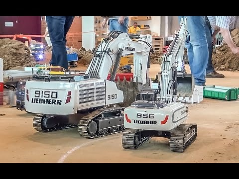 RC excavator MONSTER! Liebherr 9150 R/C digger at the construction site