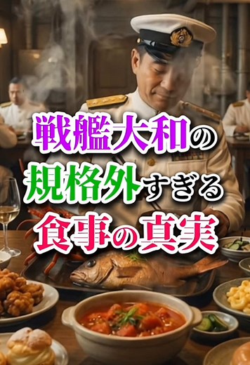 戦艦大和の規格外すぎる食事の真実 全長263m・乗組員約2300人。戦艦大和は当時世界最大の戦艦だった。長期の海上任務で士気を維持するため、食事は最重要事項とされていた。調理専門の主計科100人が、毎日2300人分の食事を作り続けた。 カレー・天ぷら・すき焼き・ビーフシチュー。純粋な和食は意外にも少なかった。デザートにシュークリームやドーナツが並び、艦内でラムネも製造していた。さらにアイスクリームまで製造できる設備が艦内に備わっていた。 炊飯量は1回で家庭用炊飯器720台分。全て電気と蒸気で調理された。1時間で400リットルのお茶を沸かす機械が2台・自動精米機も完備していた。冷凍冷蔵庫はもちろん納豆・豆腐・うどんまで艦内で製造できた。 士官用の食事は民間から雇い入れたプロのコックが担当した。朝は旅館風和食・昼は洋食フルコース・夜は和食膳という構成だった。司令長官が食器を手にした瞬間から軍楽隊の演奏が始まった。 1945年4月7日出撃。戦闘配置となり全員に戦闘配食が配られた。戦闘時は艦長から兵卒まで全員同じ。塩おにぎりとたくあんだけだった。夕食には赤飯が予定されていた。生き残った乗組員は