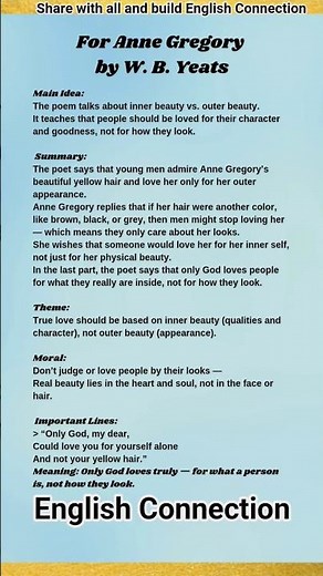 For Anne Gregory – Summary | Poem by W. B. Yeats | Class 10 English | First Flight | CBSE