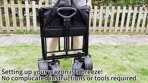 MMQ Heavy-Duty Folding Wagon with 550lbs Weight Capacity, Collapsible Wagon with Big Wheels - Robust Construction, Spacious Interior, Adjustable Rolling Carts, Outdoor Folding Camping Wagons, Portable