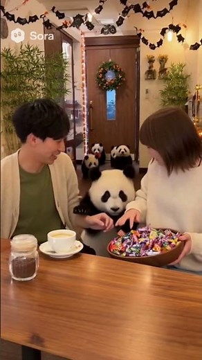 Baby Pandas Rush for Halloween Candy! 🎃🐼 仮装パンダがお菓子に突撃 #shorts