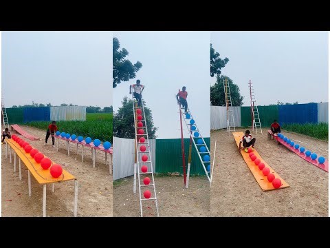 Red vs Blue Balloon Challenge | Extreme Slide Race Competition!