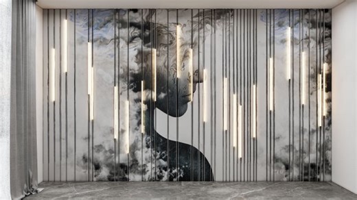 Wall decorative panel light Dynamic model Pre-Inst lighting 3D Model in Living Room 3DExport