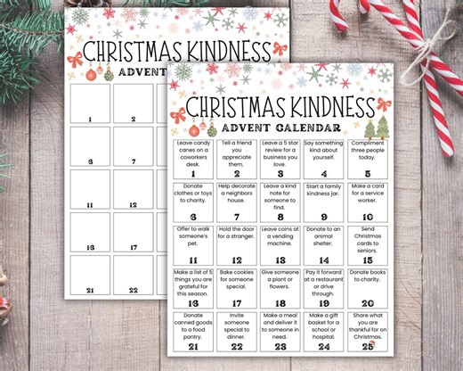 Acts of Kindness Christmas Advent Calendar for Kids and Adults, Christmas Countdown, 25 Days of Kindness Calendar, Family Advent Activity - Etsy