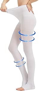 AMZAM® Medical Compression Pantyhose for Women Men, 15-20 mmHg Graduated Compression Tights, Opaque Toeless Compression Stockings Waist High Support Tights for Edema, Varicose Veins, DVT, White XXL