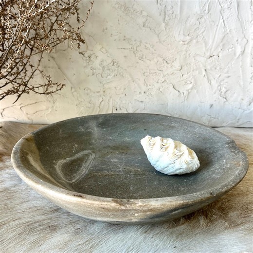 Large Vintage Stone Marble Bowl Tray| Rustic Organic Decor {2} - Etsy