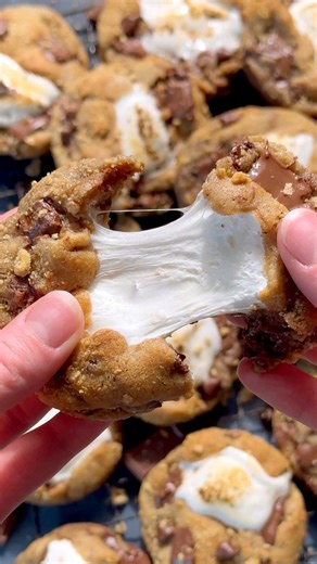 S’mores Cookies will wow on your Christmas cookie plates! Thick & chewy graham cracker flavored cookies stuffed with double the milk chocolate & a gooey mallow 🥳 #smores #chocolatechipcookies #bakingfromscratch #cookiesofinstagram | Blue Bowl