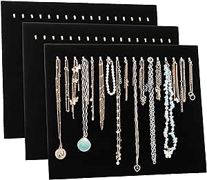 Necklace Display Racks, 3 Packs Velvet Jewelry Display Stands with 17 Hooks, Jewelry Organizer Boards with Folding Stand for Necklaces, Chains, Bracelets, Pendants