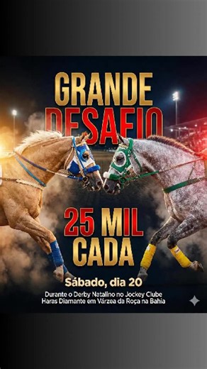 CAMPEÕES DA RAIA | 💰 Desafio 25 mil cada 📅 Sábado, 20 de dezembro 📍 Derby Natalino | Jockey Club Haras Diamante 📍 Várzea da Roça – Bahia Granite Six Nine 🐴 🆚... | Instagram