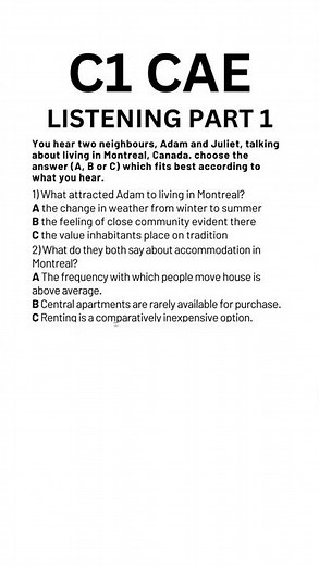 C1 Advanced (CAE) Listening 2026 exam - Part 1, listening practice #c1advanced #cae #learnenglish