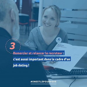 Comment se préparer à un job dating ? 🧐 Les entretiens en job dating, comme pour les entretiens classiques, ne s’improvisent pas. Des différences existent et il est essentiel de s’adapter à ce type d’entretien de recrutement qui sort de l’ordinaire ! 🤝 Découvrez tous nos conseils ➡️ https://www.pole-emploi.fr/candidat/vos-recherches/preparer-votre-candidature/job-dating-faites-mouche-en-10-m.html #OnEstLàPourVous | France Travail