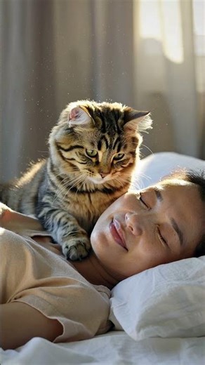 Gentle Wake-Up: Fluffy Tabby Cat’s Morning Paw Tap 🐾☀️ #shorts #cat #kitten #cutecat #cute