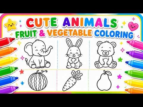 🐶🐱🍓🍌 Learn Colors & Draw Cute Animals & Fruits | Big Marker Coloring for Kids 🍎🍇🖍️