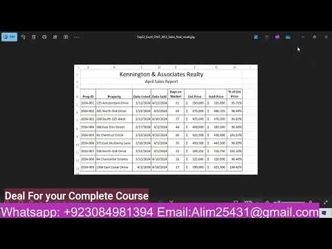 Exp22_Excel_Ch01_ML2_Sales | Excel Chapter 1 Mid-Level 2 - Real Estate Sales Report|Complete Video
