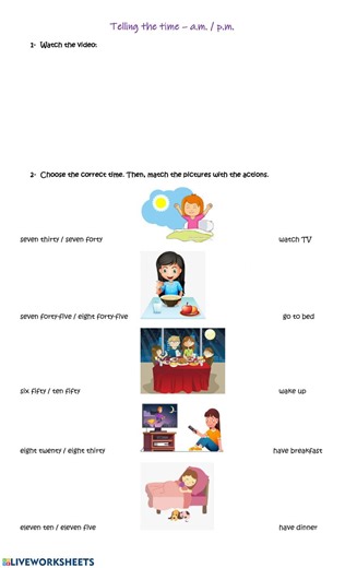 Telling the time - a.m-p.m. worksheet