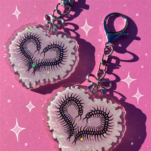 Centipede Heart Acrylic Keychain| Cute Double Sided Epoxy Glitter Holographic Keychain| Coquette, Morute, Creepy Cute - Etsy UK