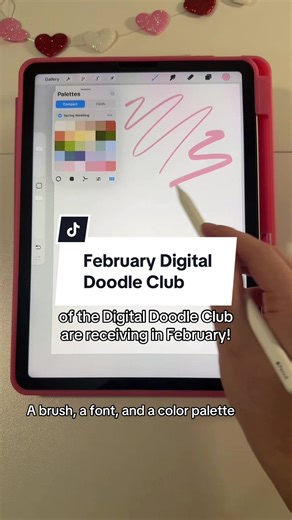 $1.99 a month! The digital doodle club is a space made for procreate artists. Members receive a font, a brush, and a color palette! February will also include extra brushes 🤩 #procreate #procreatebrushes #procreatetutorials #procreatetips #procreateartist