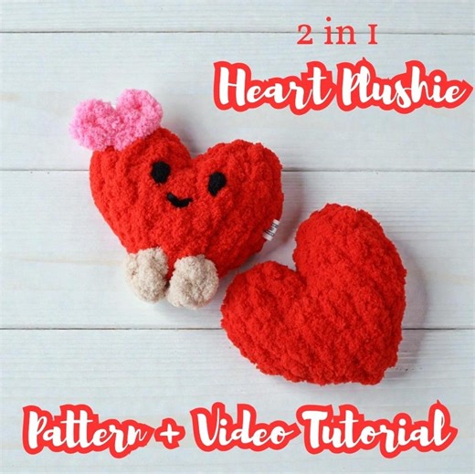 Handknit Heart Plushie Pattern With Video Tutorial | Heart Pillow Plush Friend - Etsy Canada