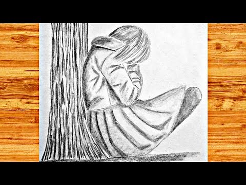 alone Girl Pencil sketch:how to draw a sad girl for beginners