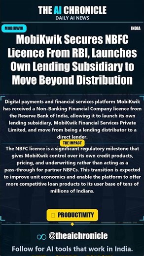 MobiKwik Secures NBFC Licence From RBI, Launches Own Lending... | AI Chronicle #Shorts