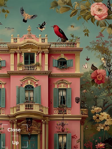 French Chateau Wall Art, Charming Manor Garden Art Print, Vintage Garden Decor, Elegant Floral Landscape, Nature-inspired Maximalist Decor - Etsy