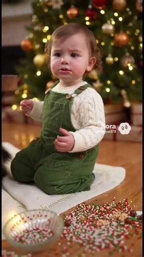 Popcorn Explosion! Cat Accidentally Starts Xmas Chain Reaction 👶🐾🎄#baby #cute #funny #cutebaby