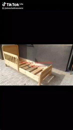 ________ Lit une Place avec Ridelle en Bois Rouge pour Enfant à ait #Ferrache