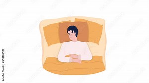 Animated sleeping male character. Nap on back in relaxed position. Full body flat person on white background with alpha channel transparency. Colorful cartoon style HD video footage for animation
