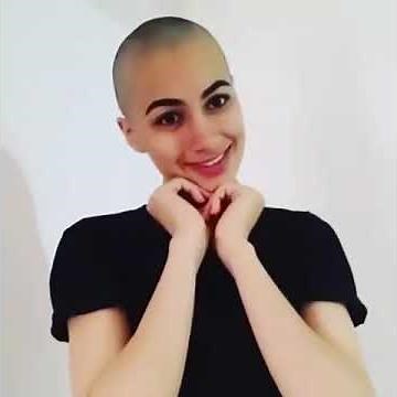 Beautiful girl shave head. Before and after