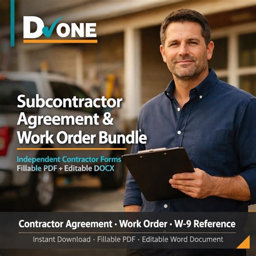 Subcontractor Agreement & Work Order Bundle | Contractor Onboarding Forms | Fillable PDF - Etsy