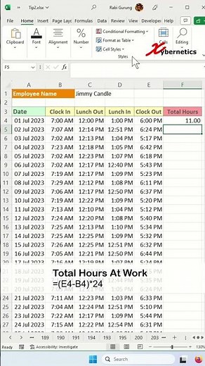 Calculate Total Worked Hours - Excel Tips and Tricks #shorts
