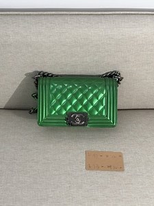 CHANEL Metallic Green Calfskin Boy Bag Old Small SHW | eBay