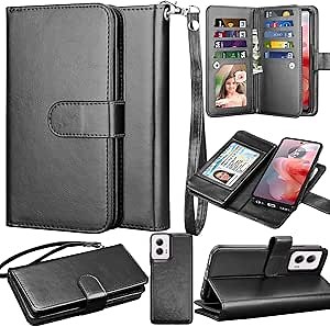for Motorola Moto G Power 5G 2024 Case, for Moto G Power 2024 5G Wallet Case, PU Leather Credit Card Holder [9 Card Slots] Folio Flip Detachable Magnetic Cover Kickstand & Lanyard, Black